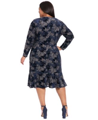 Plus Size Print V-Neck Long Sleeve Dress