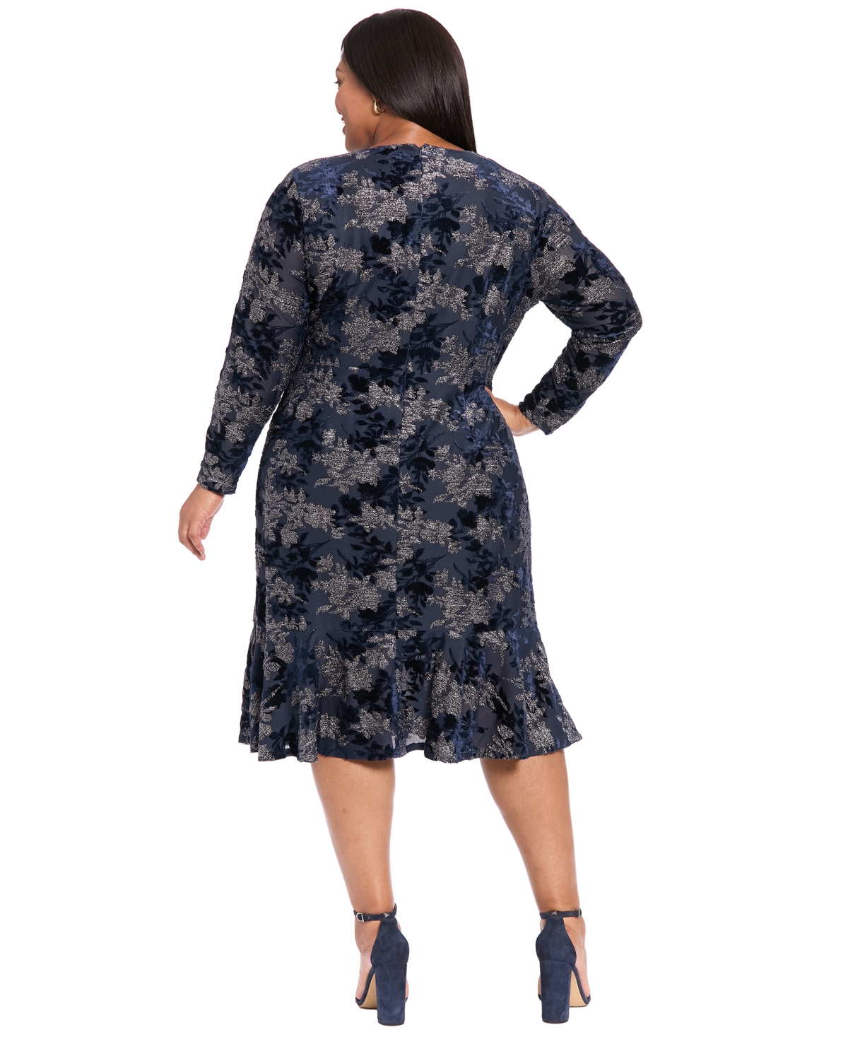 London Times Plus Size Print Scoop-neck Sleeveless Dress In Blue
