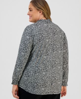 Plus Size Ruffled-Neck Smocked-Cuff Top