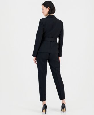Women's Belted Asymmetrical Jacket & Slim-Fit Pantsuit Set