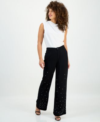 Petite Embellished High-Rise Wide-Leg Pants, Macy's Exclusive