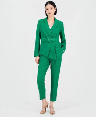 Women's Belted Asymmetrical Jacket & Slim-Fit Pantsuit Set