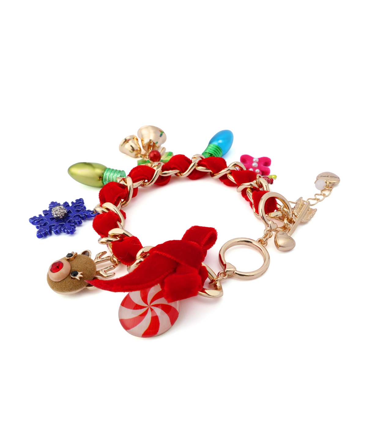 Betsey Johnson Faux Cultivated Pearl Santa Baby Charm Bracelet In Multi