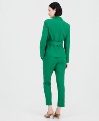 Women's Belted Asymmetrical Jacket & Slim-Fit Pantsuit Set