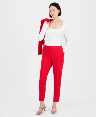 Women's Belted Asymmetrical Jacket & Slim-Fit Pantsuit Set