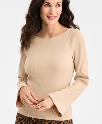 Women's Knit Boat-Neck Bell-Sleeve Top