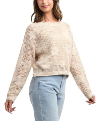 Juniors' Daisy Cropped Crew Neck Sweater