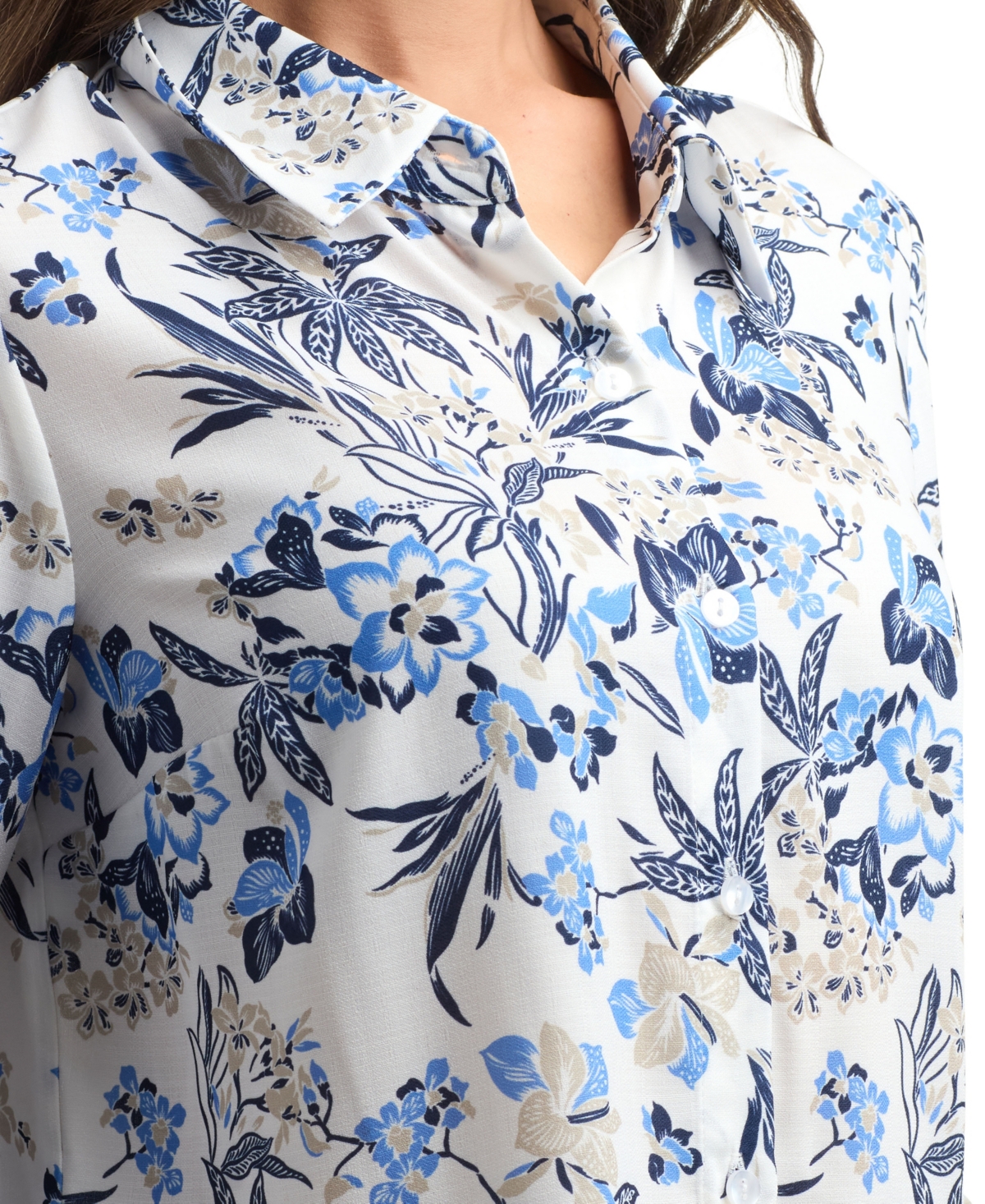 Bcx Women's Resort Button Front Boarder Shirt In Blue