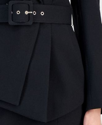 Women's Asymmetrical Belted Jacket & Pencil Skirt Suit Set