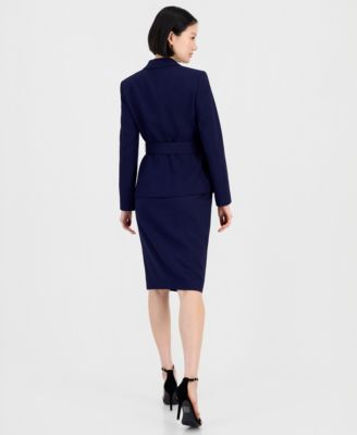 Women's Asymmetrical Belted Jacket & Pencil Skirt Suit Set