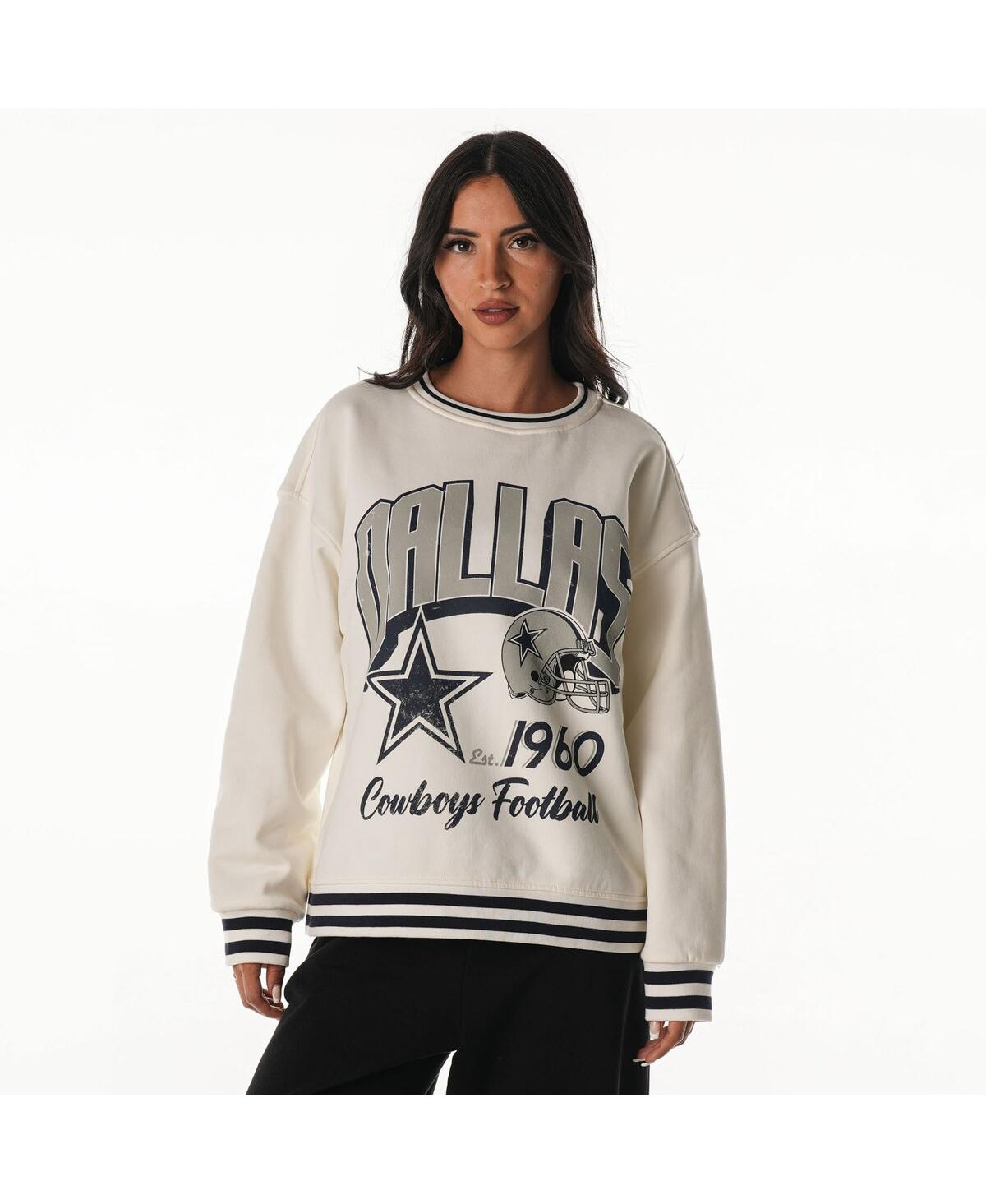 The Wild Collective Women's Cream Dallas Cowboys Oversized Vintage French Terry Sweatshirt In White