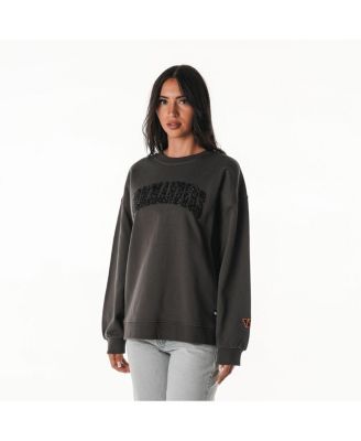Women's Charcoal Washington Commanders Rock Crystal Oversized Crewneck Sweatshirt