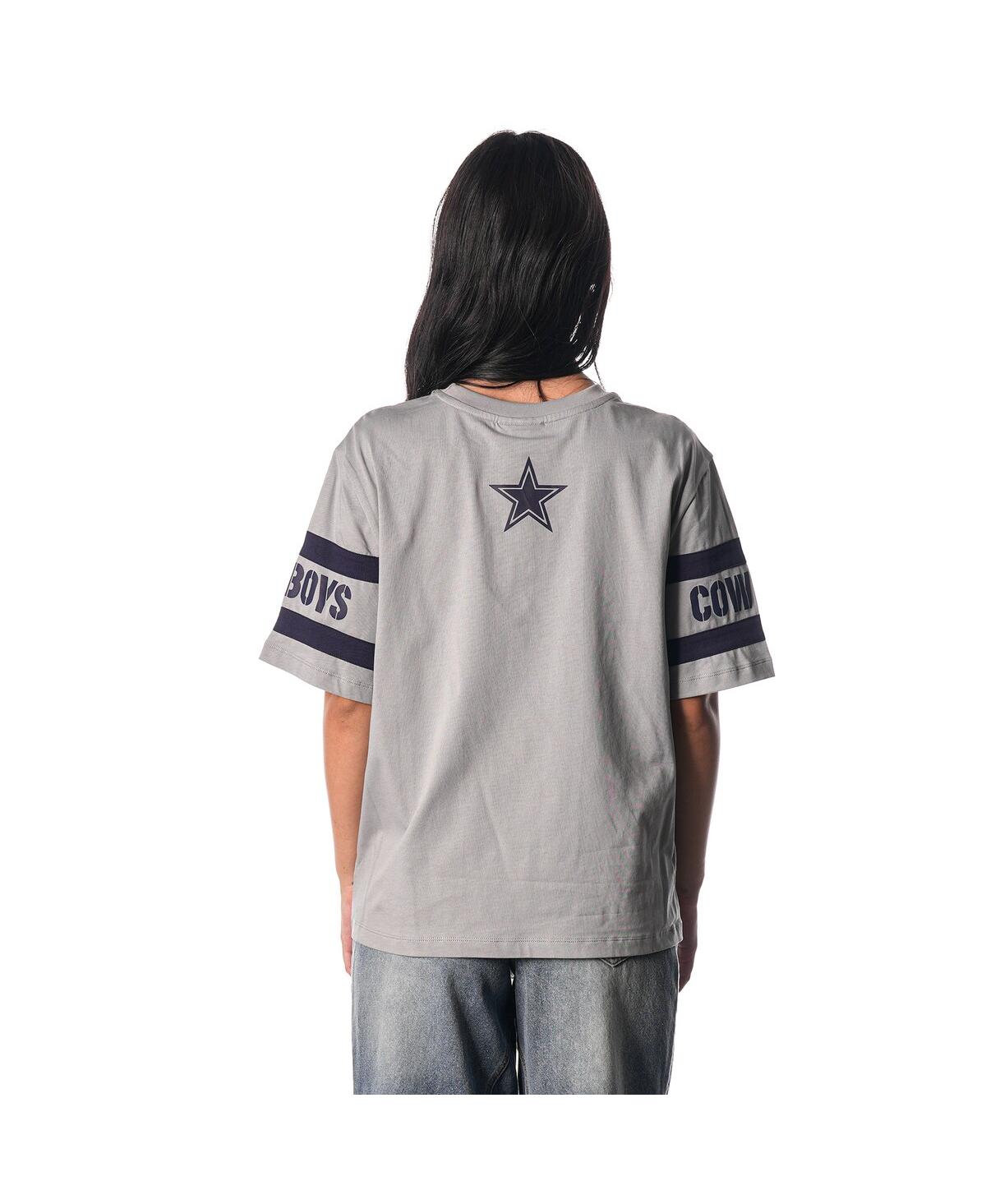 The Wild Collective Women's Black Dallas Cowboys Drop Shoulder T-shirt In Gray