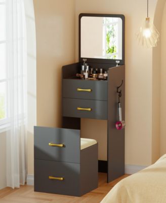 3-in-1 Vanity Desk with Flip Mirror, Glass Top, 3 Drawers