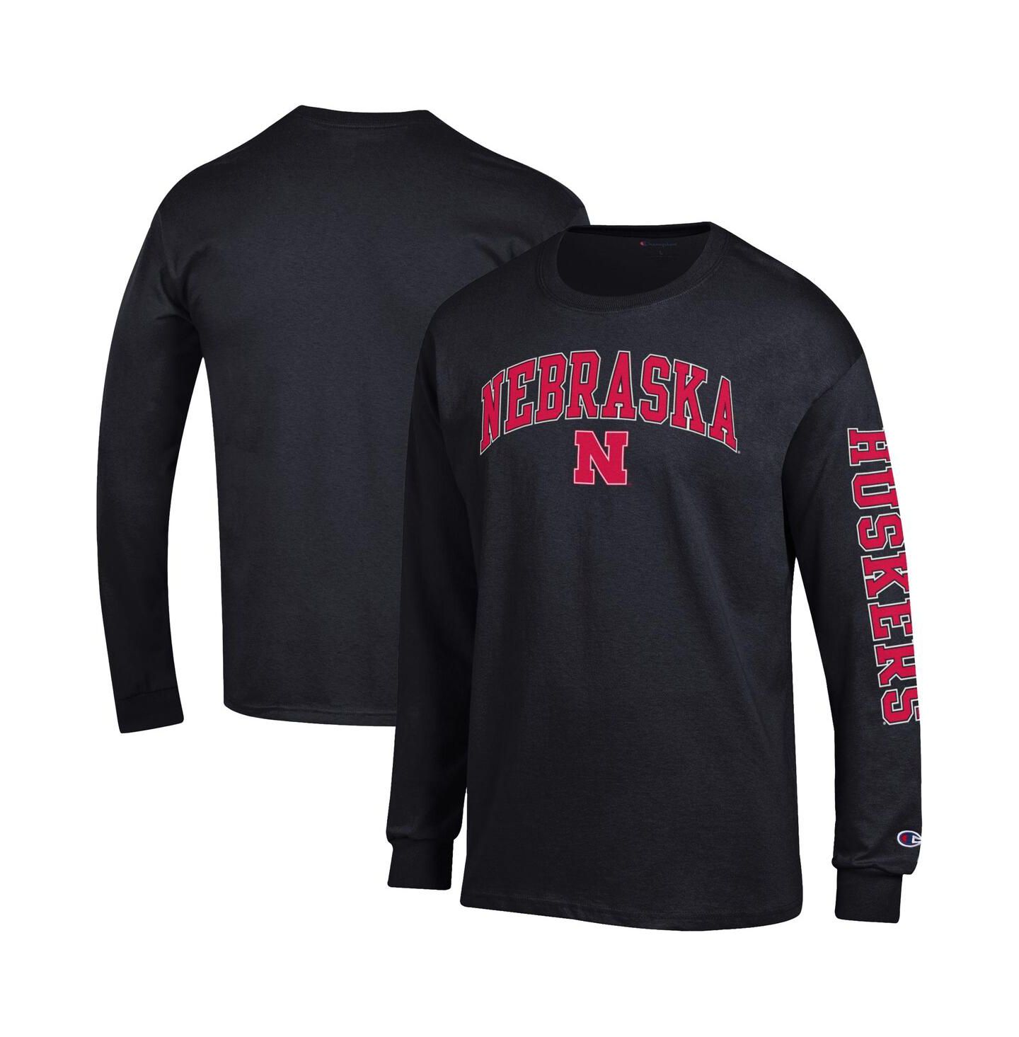 Мужская футболка Champion Scarlet Nebraska Huskers Arch Over Logo 2-Hit Long Sleeve, цвет: Чёрный — фото 1