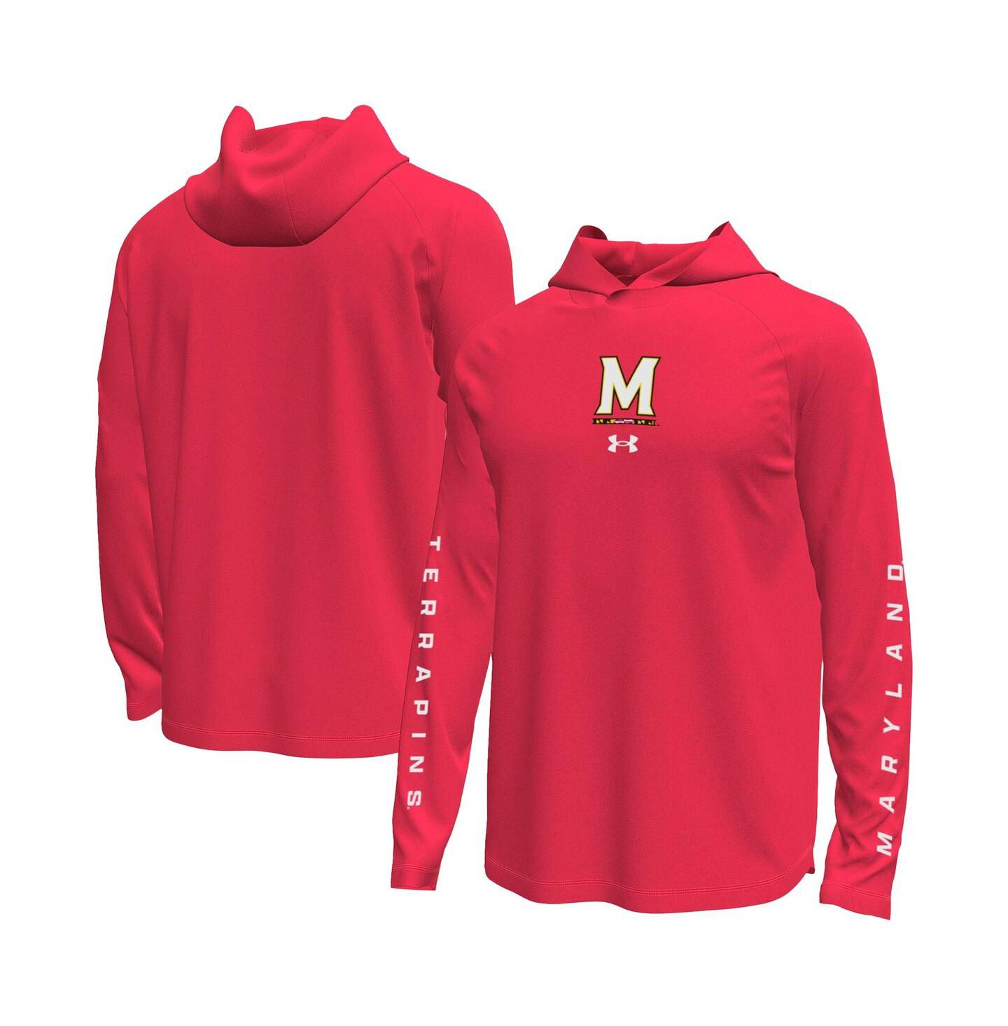 Мужская футболка Under Armour Red Maryland Terrapins Tech Stretch Long-Sleeve Hooded — фото 1