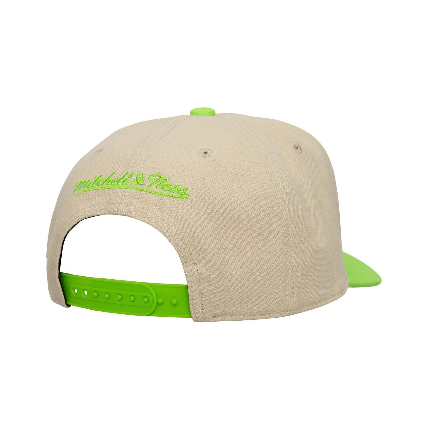 Мужская кепка Mitchell & Ness Cream/Rave Green Seattle Sounders FC Upside Down Pro Pinch Snapback Hat — фото 4