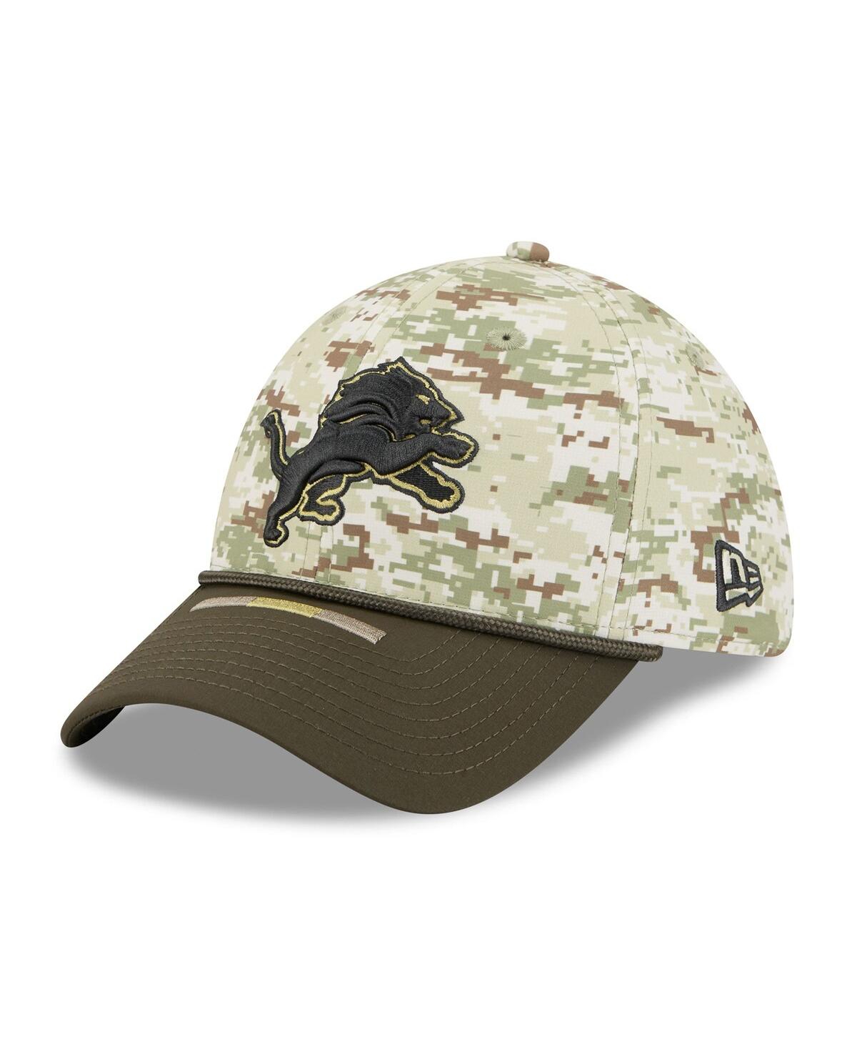 New Era Men's Camo/dark Green Detroit Lions 2025 Salute To Service 39thirty Flex Hat In Green