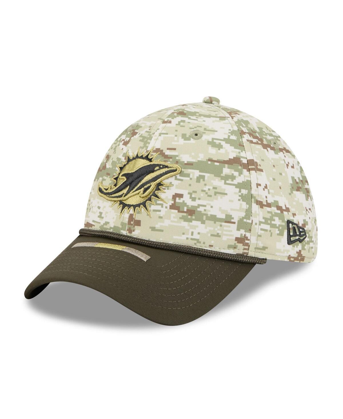 New Era Men's Camo/dark Green/dark Green Miami Dolphins 2025 Salute To Service 39thirty Flex Hat In Green