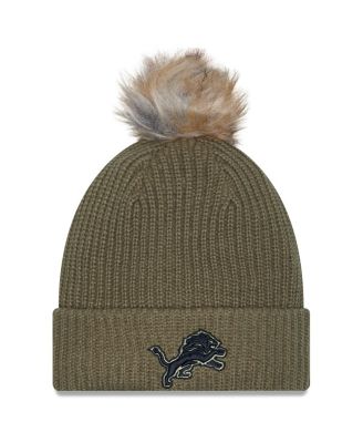 New Era - Women's Dark Green Detroit Lions 2025 Salute to Service Cuffed Knit with Pom Hat