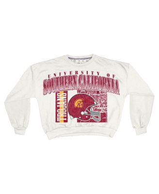Women's White USC Trojans Oversized Janice Retro Waist-Length Sweatshirt