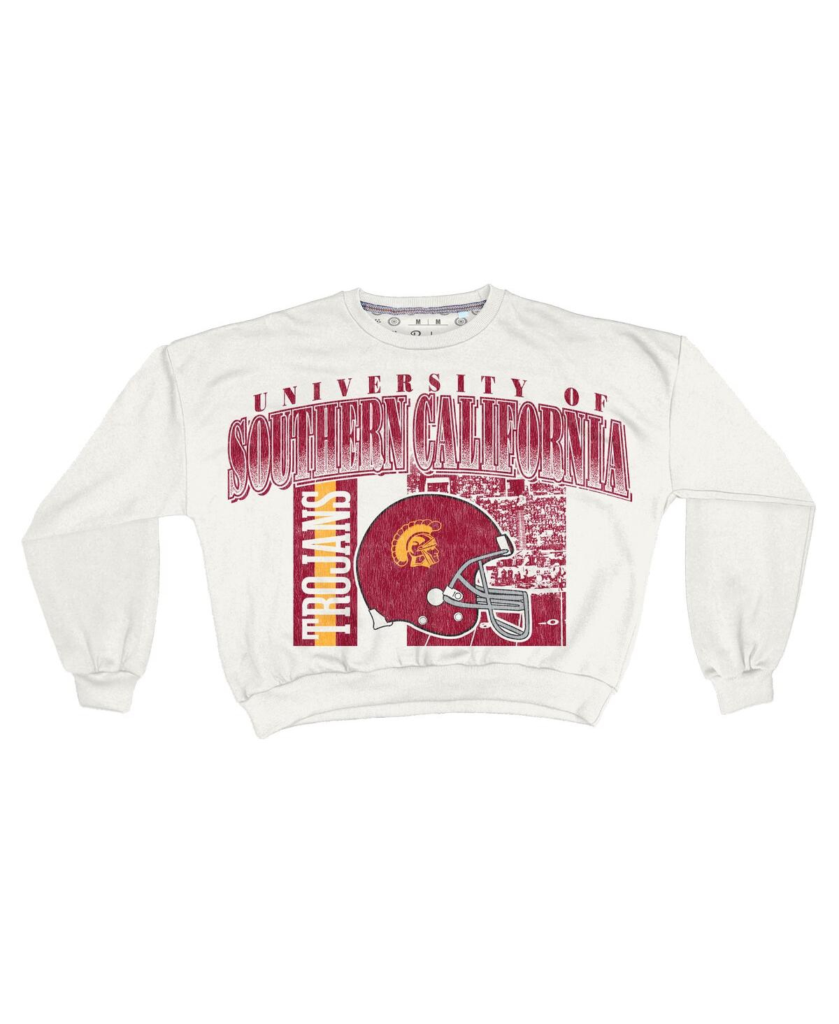 Pressbox Women's White Usc Trojans Oversized Janice Retro Waist-length Sweatshirt In White