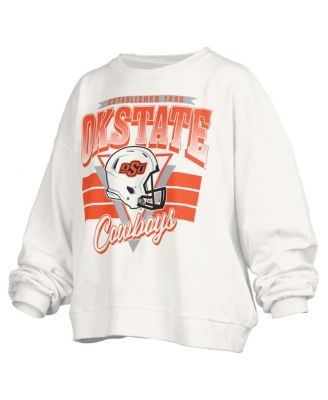 Women's White Oklahoma State Cowboys Oversized Janice Retro Waist-Length Pullover Sweatshirt