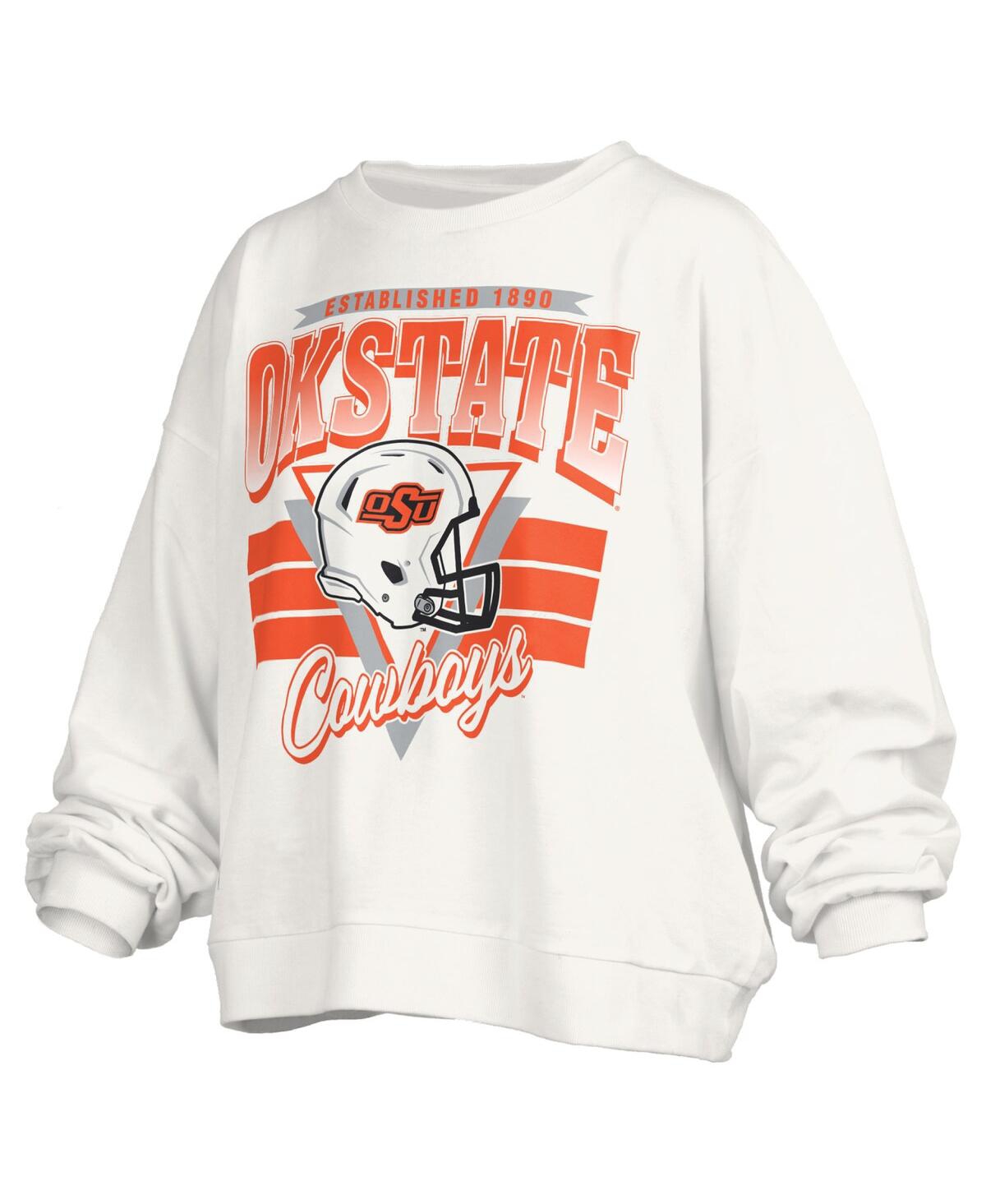 Pressbox Women's White Oklahoma State Cowboys Oversized Janice Retro Waist-length Pullover Sweatshirt In White