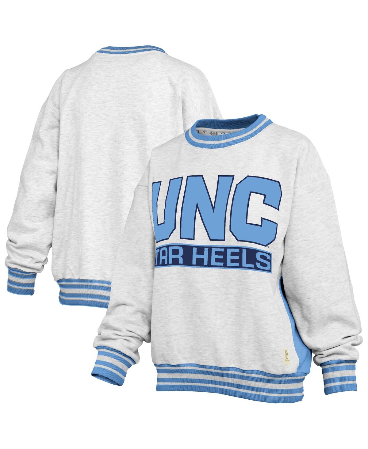 Pressbox Women's Heather Gray/carolina Blue North Carolina Tar Heels Endzone Crewneck Sweatshirt In White