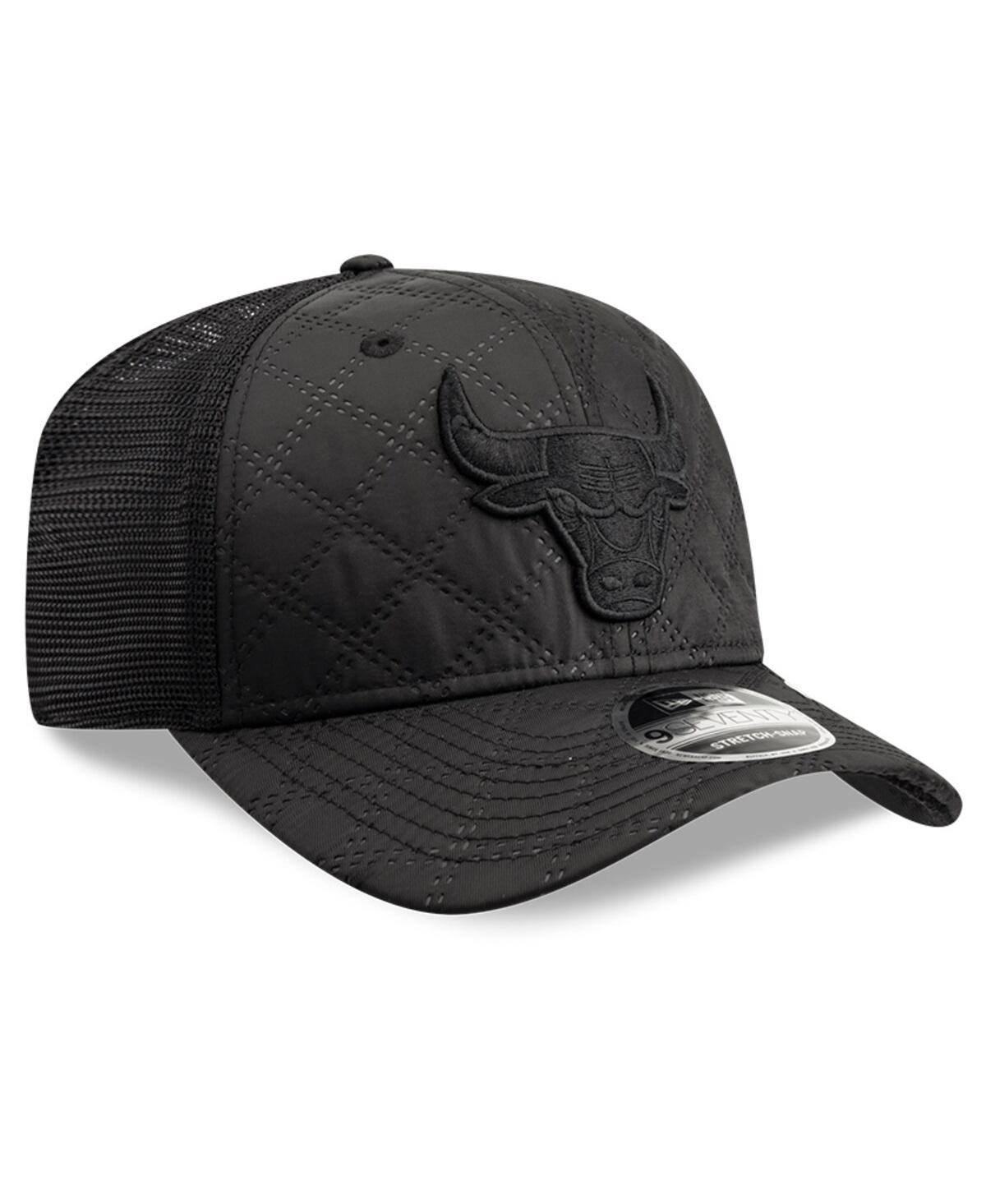 New Era Men's Black Chicago Bulls Quilted Nylon 9seventy Trucker Adjustable Hat In Black