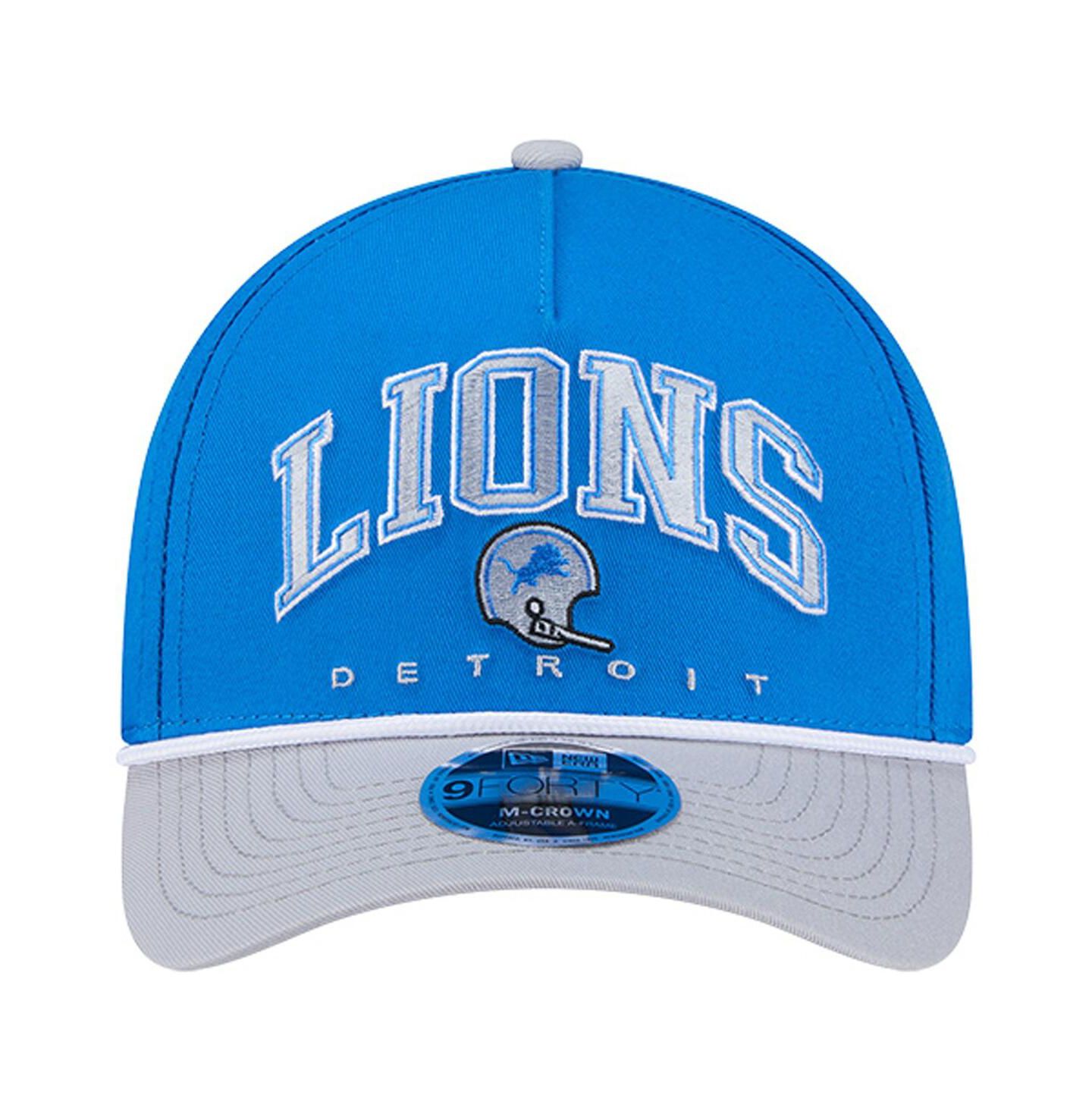 Мужская кепка New Era Blue Detroit Lions Throwback Arch 9FORTY A-Frame Adjustable Hat — фото 5