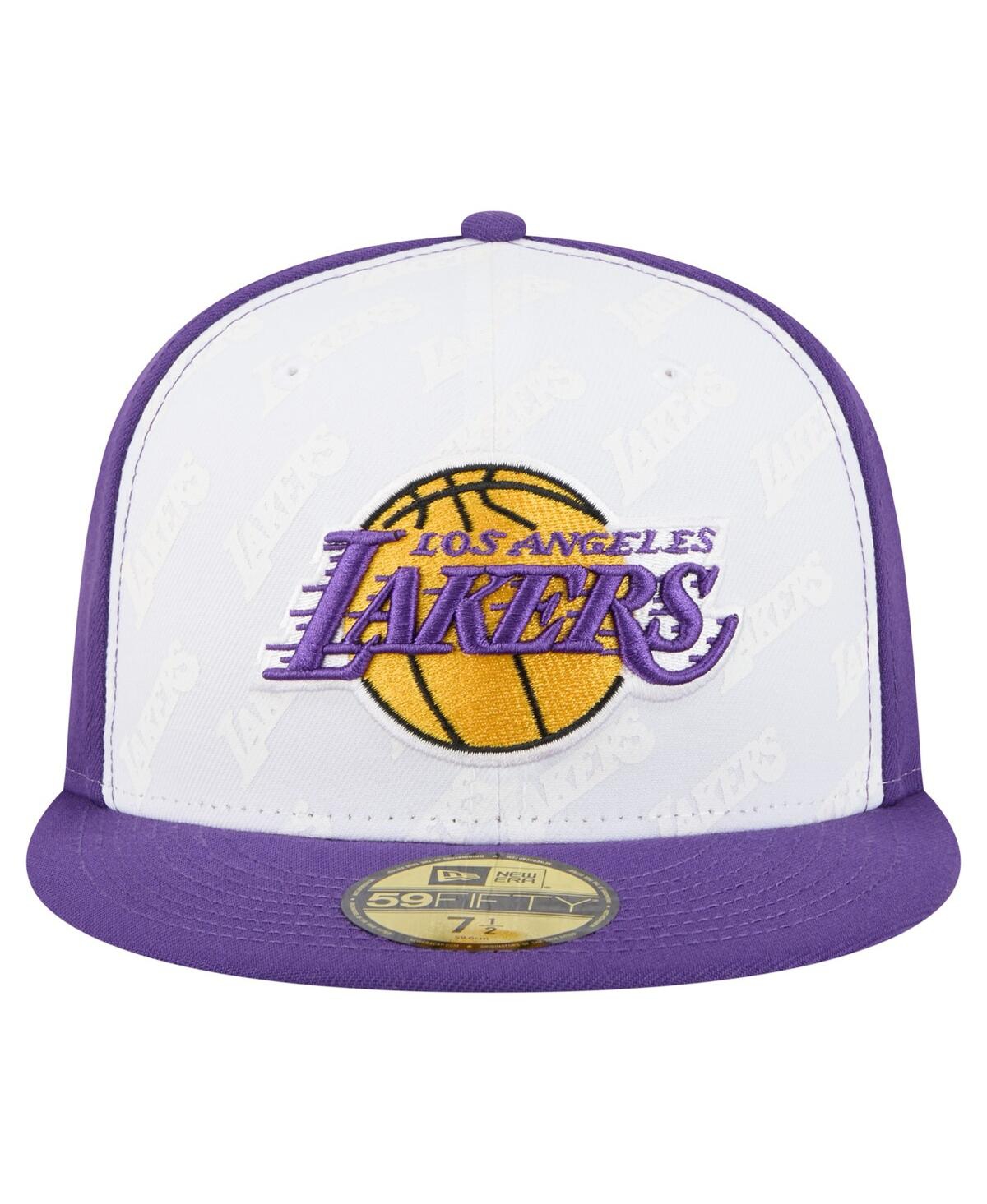 New Era Men's White/purple Los Angeles Lakers Repeat 59fifty Fitted Hat In White