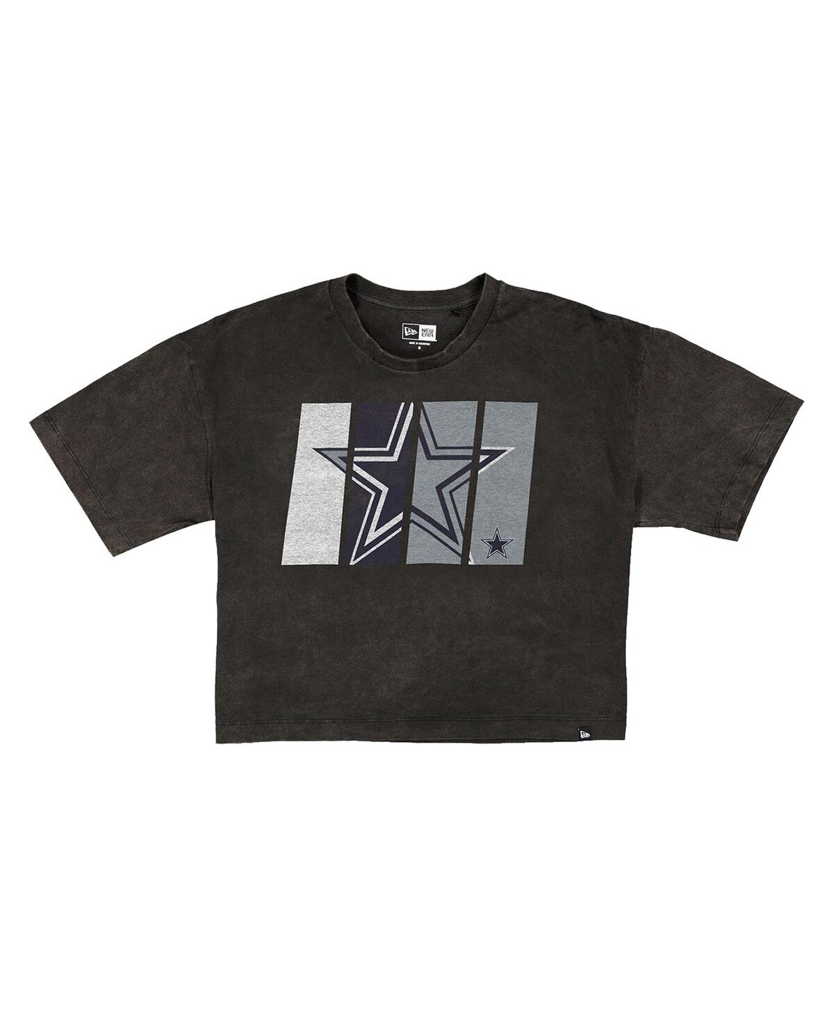 New Era Women's Black Dallas Cowboys Boxy Cropped Sport Night Mineral Wash T-shirt In Multi