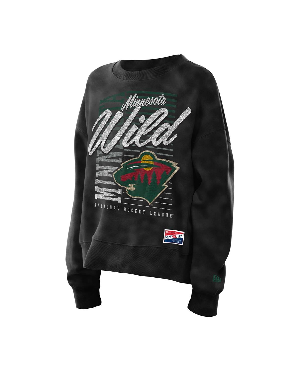 New Era Women's Black Minnesota Wild Oversized Throwback Mineral Wash Sweatshirt In Black