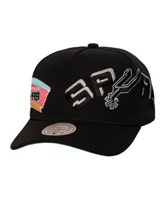Mitchell & Ness - Men's Black San Antonio Spurs Busted Logo Wordmark Wrap-Around Pro Pinch Adjustable Hat