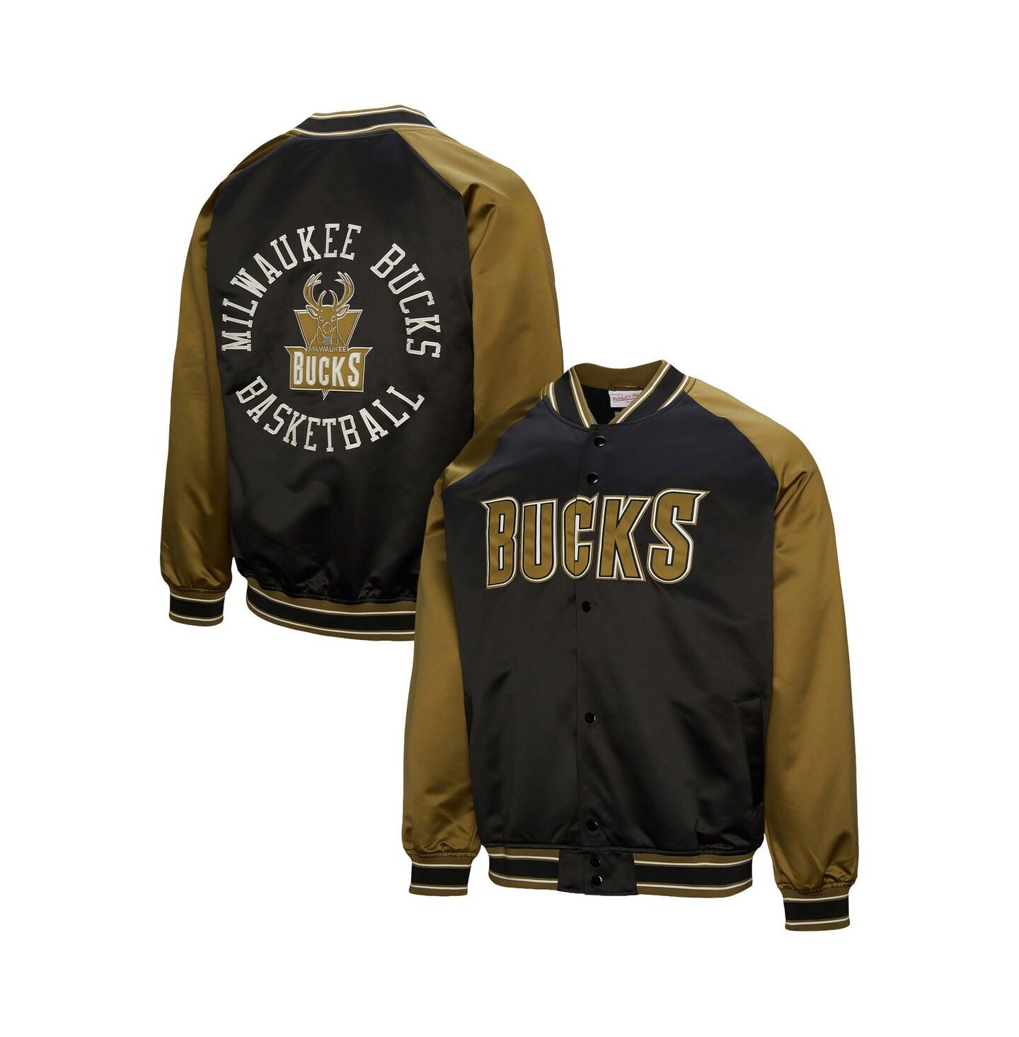 Мужская куртка Mitchell & Ness Olive/Black Milwaukee Bucks Clutch Satin Raglan Full-Snap — фото 1