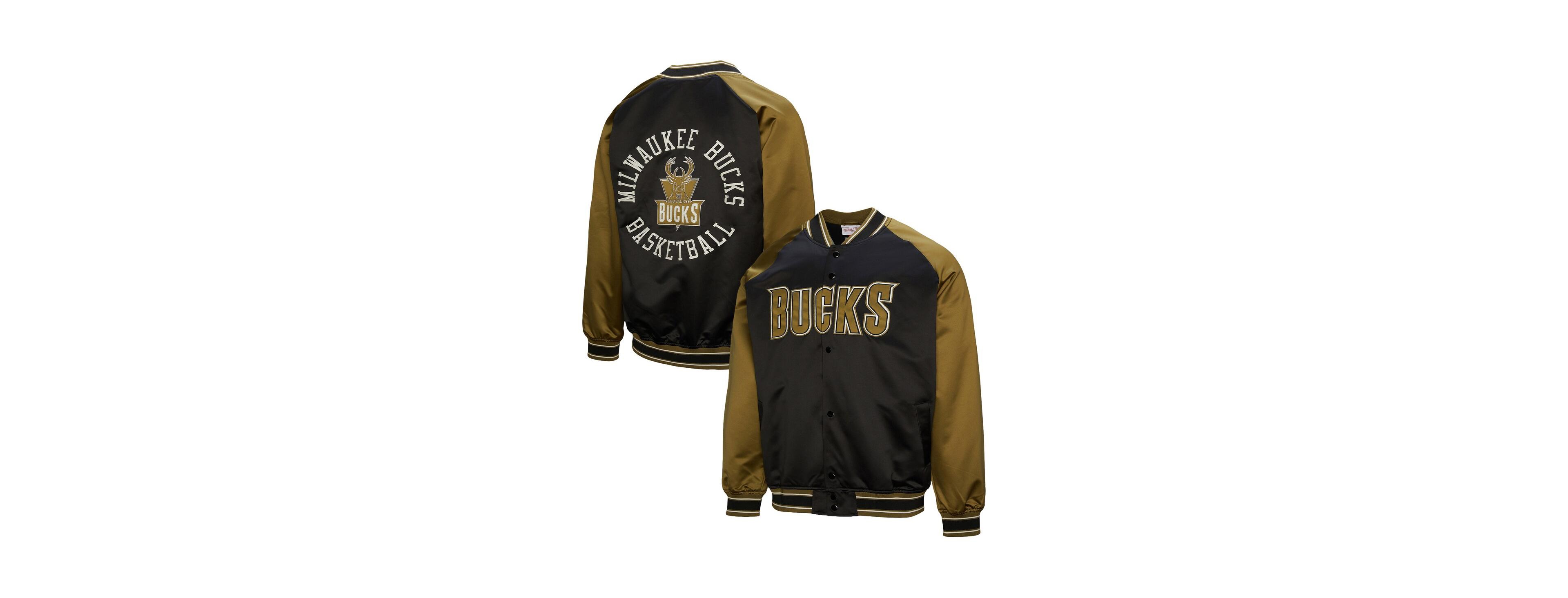 Mitchell & Ness Men's Olive/Black Milwaukee Bucks Clutch Satin Raglan Full-Snap Jacket