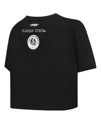 Women's Black Florida State Seminoles Rhinestone Cultivated-Pearl Boxy Cropped T-Shirt