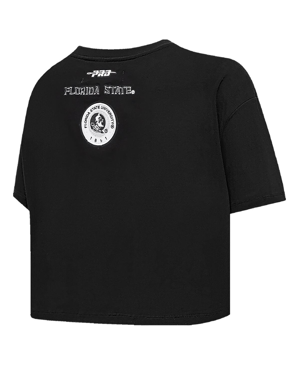 Pro Standard Women's Black Florida State Seminoles Rhinestone Cultivated-Pearl Boxy Cropped T-Shirt