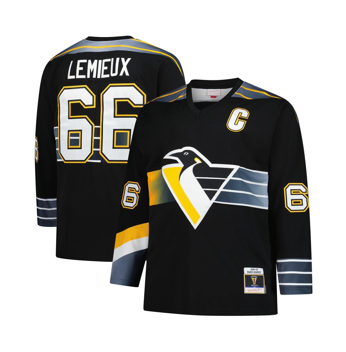 Мужской топ Mitchell & Ness Mario Lemieux Black Pittsburgh Penguins 1996/97 Blue Line 2.0 Jersey — фото 1