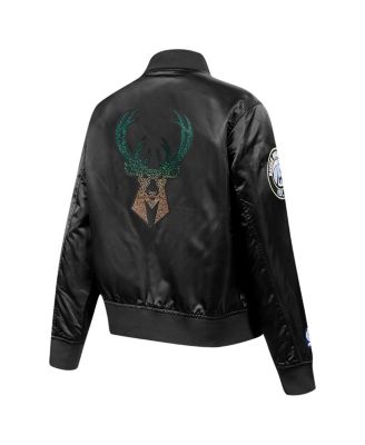 Women's Black Milwaukee Bucks Rhinestone Satin Full-Snap Jacket
