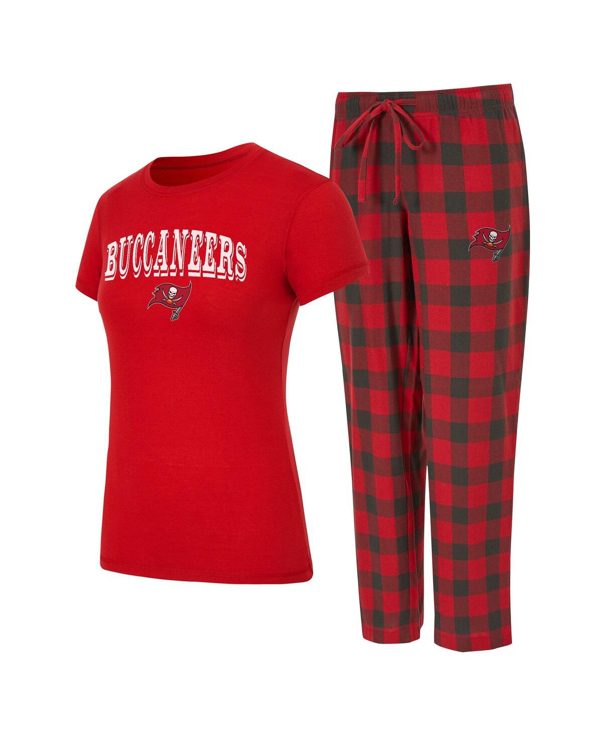 Concepts Sport Women'sâ 2-piece Red/pewter Tampa Bay Buccaneers Avondale T-shirt And Pants Flannel Pj Set In Red