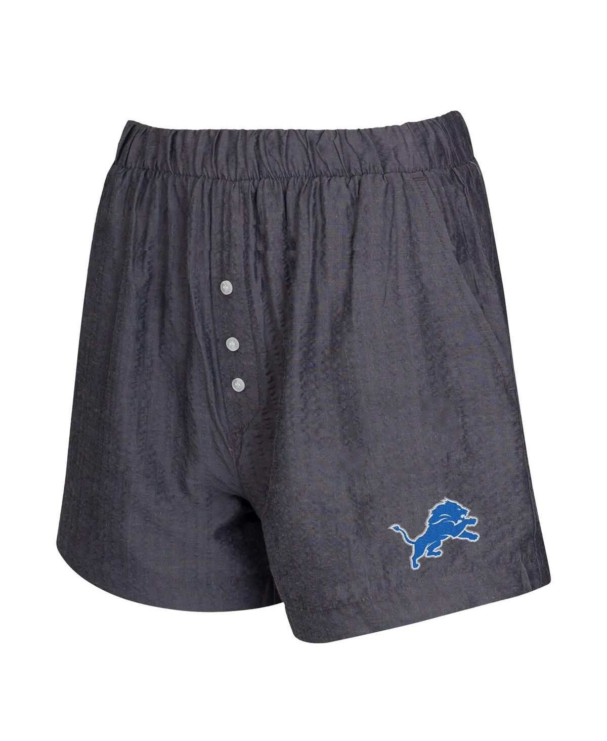 Concepts Sport Women's 2-Pack Charcoal Detroit Lions Stripes and Solids Boxer Shorts Set