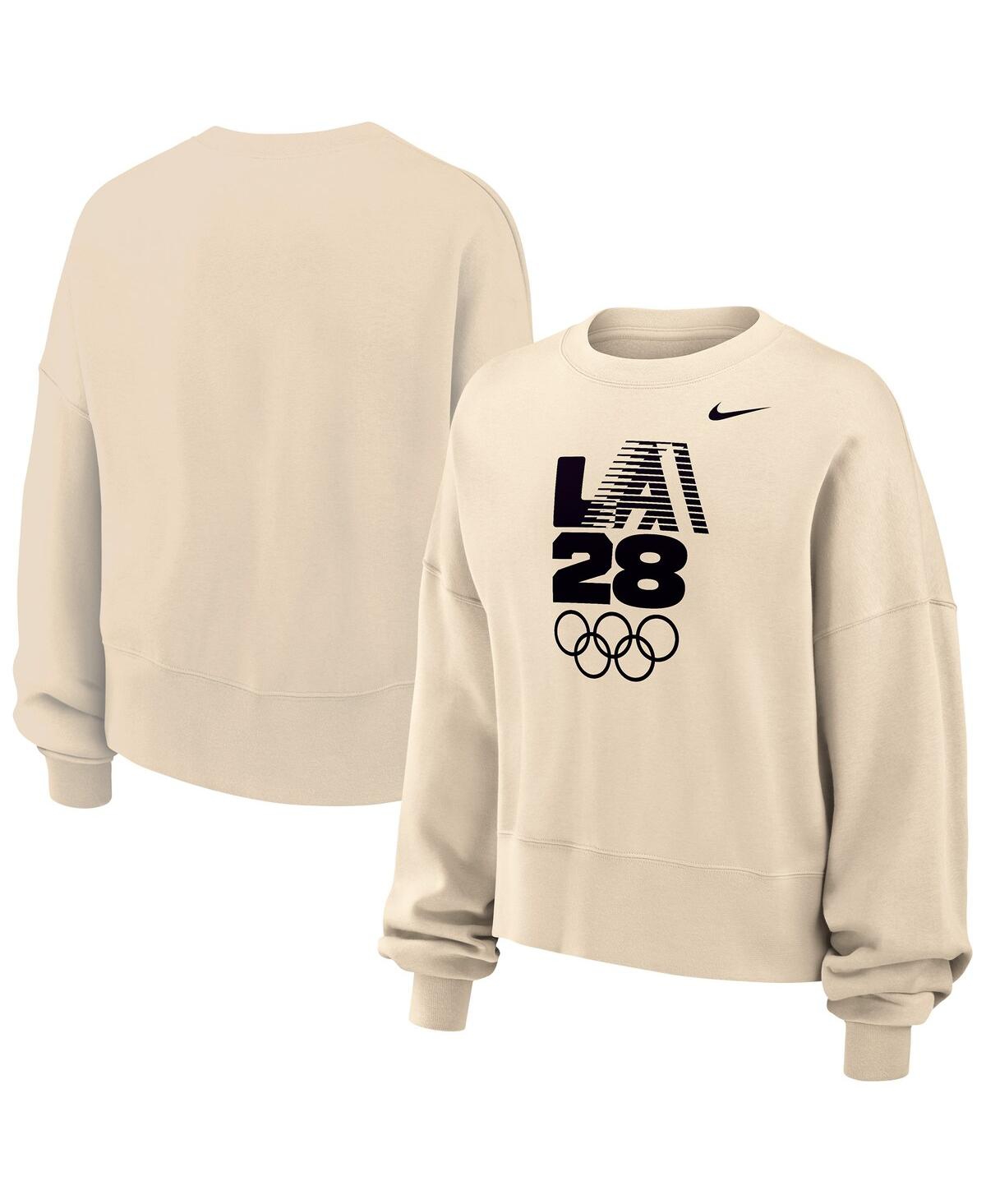 Nike Women's Natural La28 Summer Olympics Retro Stripe Oversized Phoenix Fleece Sweatshirt In Brown