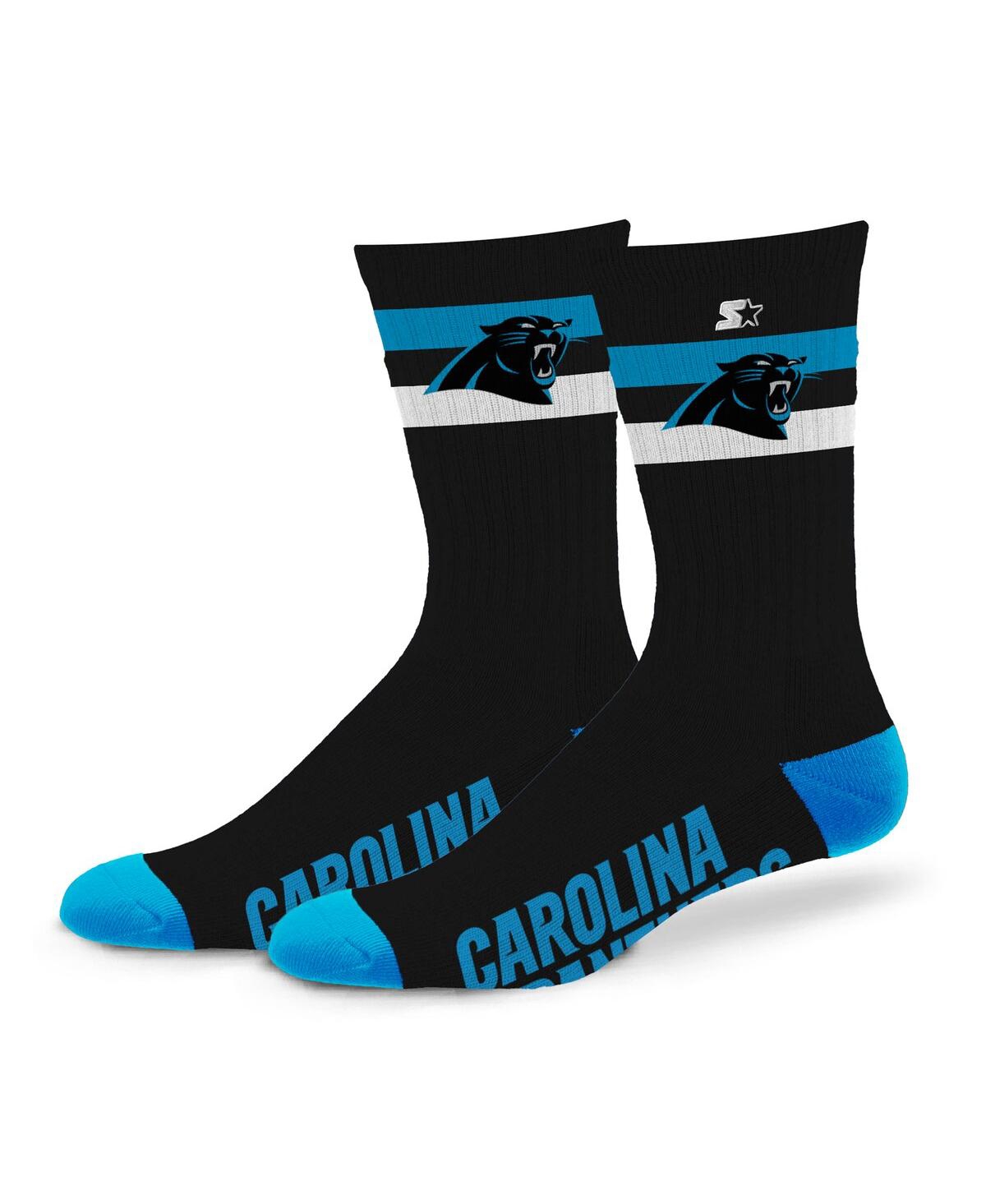Starter Men's And Women's Carolina Panthers Team Color Two-stripe Crew Socks In Black