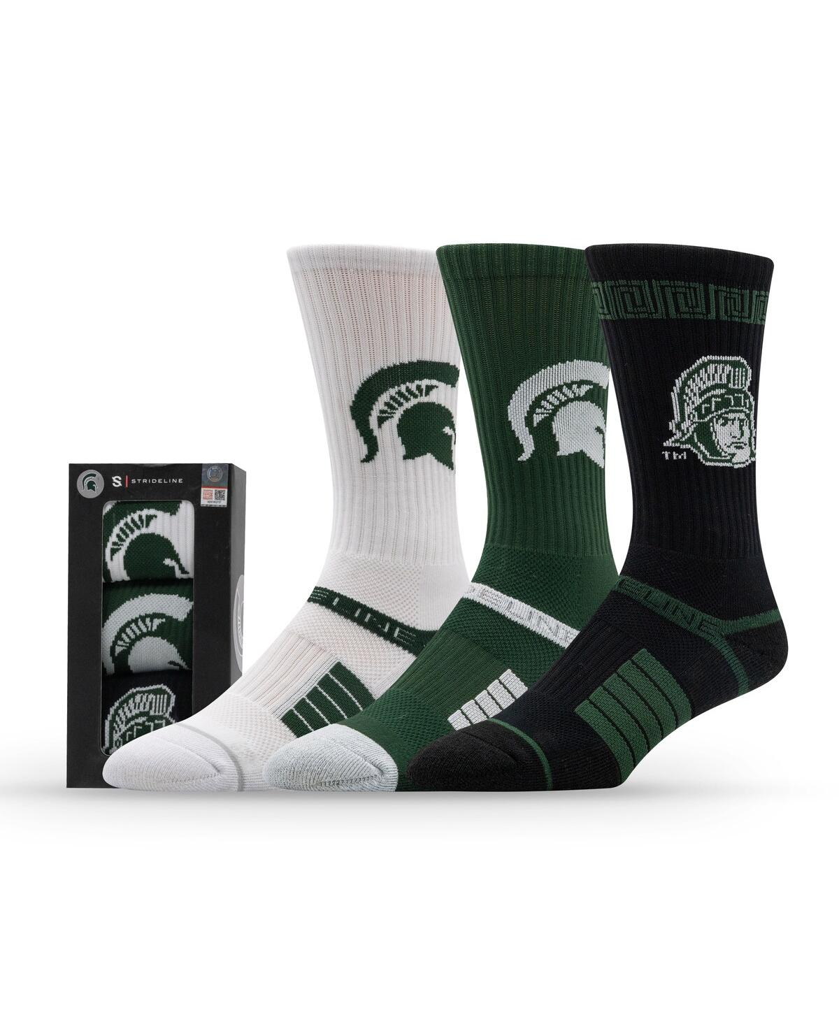 Strideline Men's And Women's 3-pack Michigan State Spartans Premium Knit Crew Socks In Multi