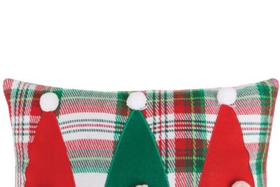 Gnome Trio Plaid Applique 100% Cotton Mini Christmas Accent Throw Pillow 9" x 12"