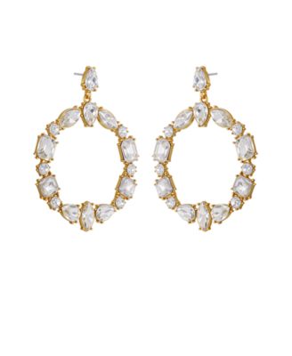 Epoxy Glass Stone Silver and Gold-Tone Door Knocker Earrings