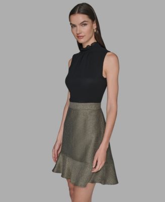 Women's Mock Neck Flounce Hem A-Line Dress