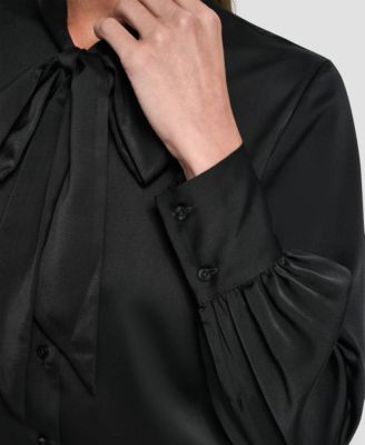 Women's Tie-Neck Front Button Long Sleeve Blouse